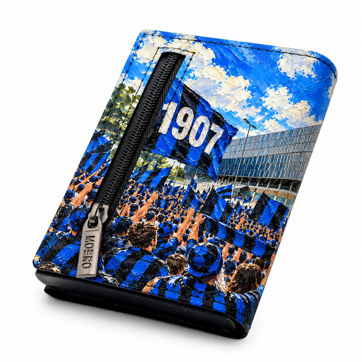 Moero Pro Zip – Atalanta – Passione Calcio Limited Edition – Portafoglio RFID in Vera Pelle Saffiano con Chiusura Magnetica e Portamonete Zip