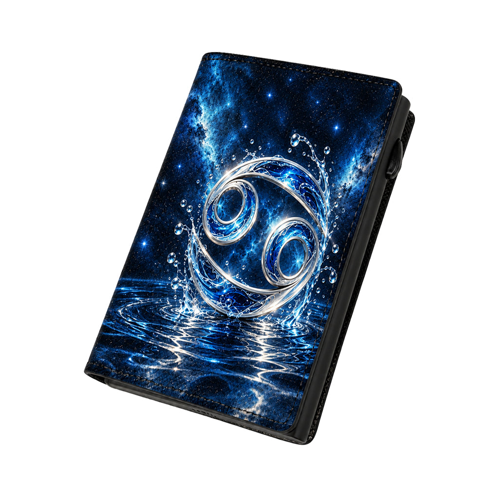 Moero Pro Zip – Cancro – Zodiac Limited Edition – Portafoglio RFID in Vera Pelle Saffiano con Chiusura Magnetica e Portamonete Zip