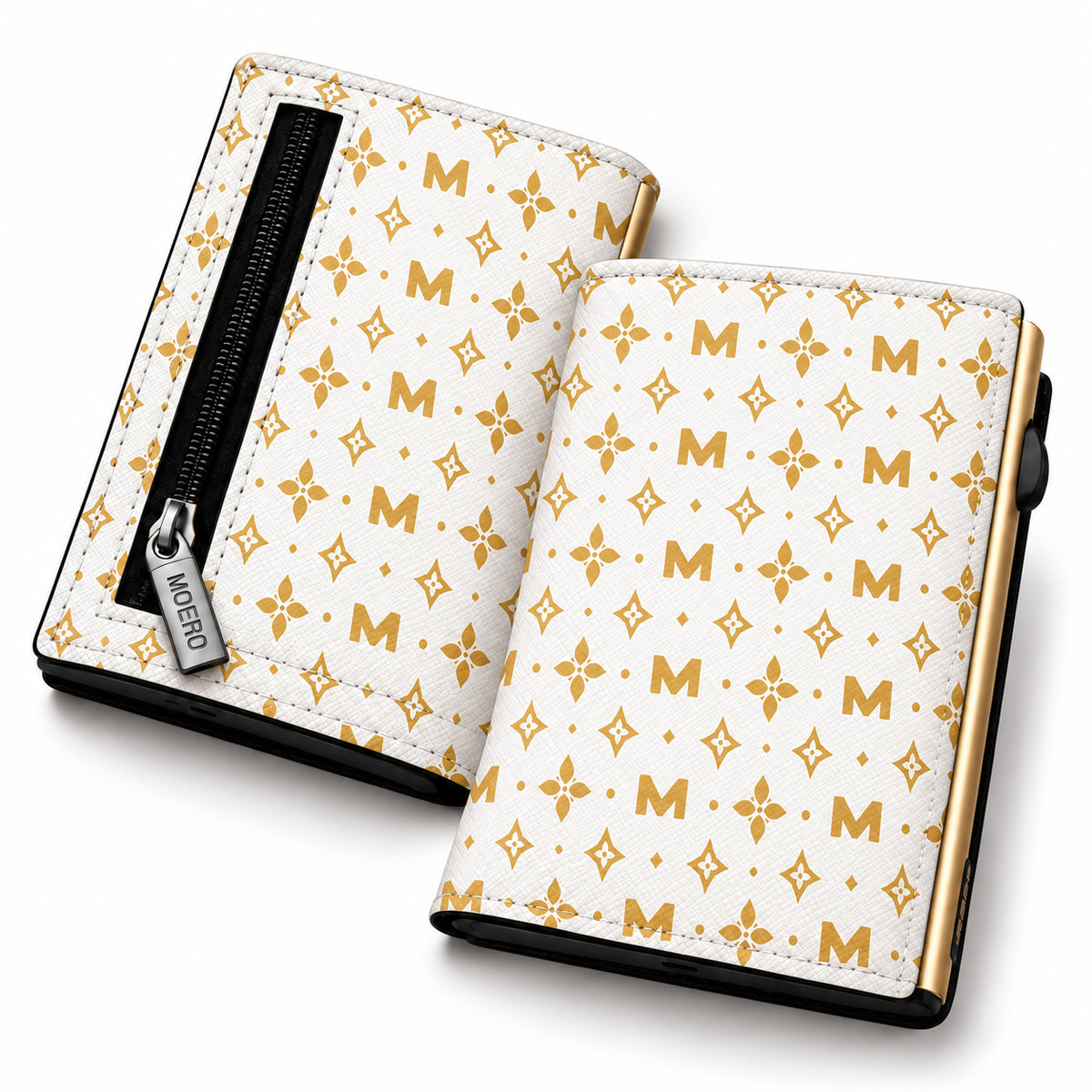 Moero Pro Zip – Monogram Gold – Limited Edition – Portafoglio RFID in Vera Pelle Saffiano con Chiusura Magnetica e Portamonete Zip - portacarte gold