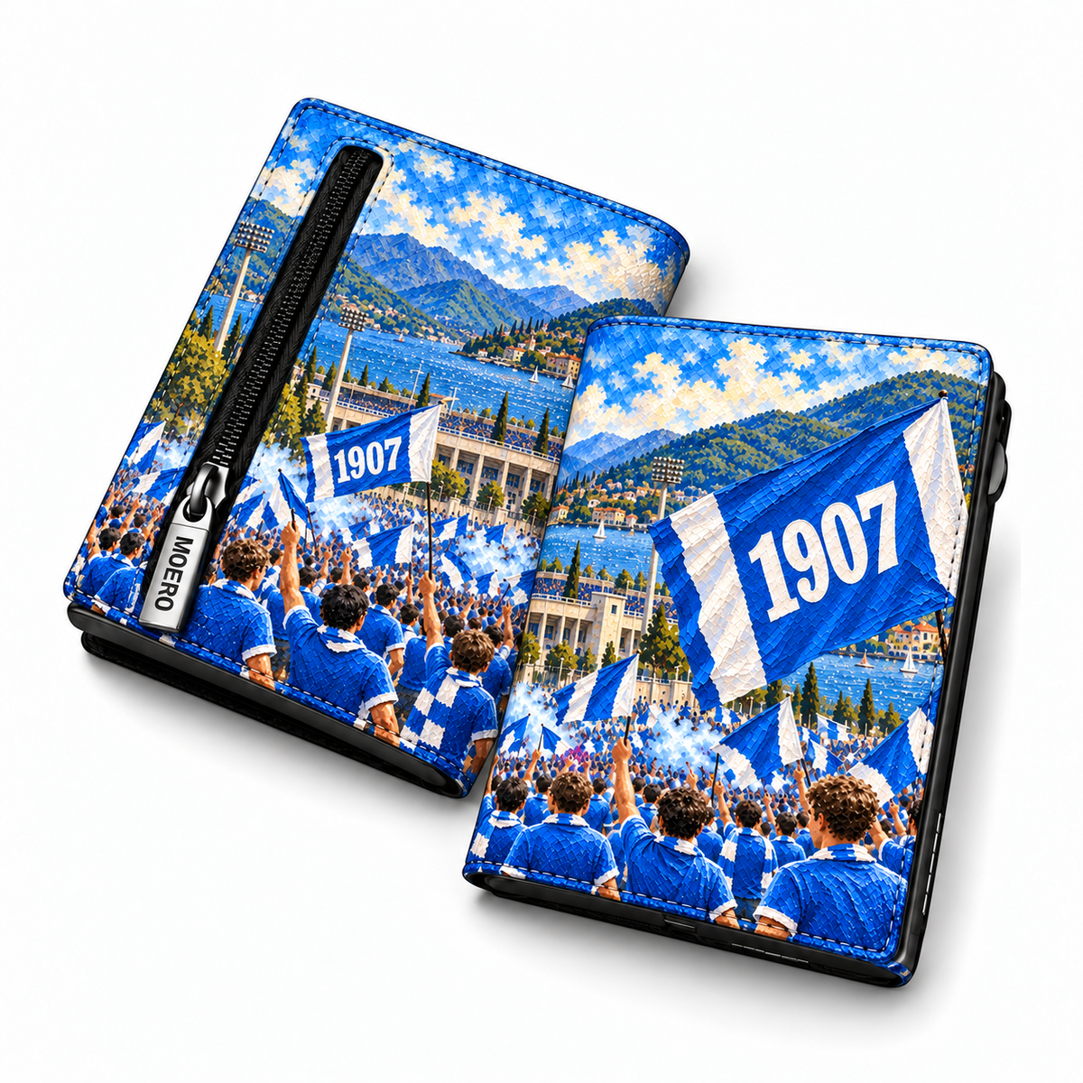 Moero Pro Zip – Como – Passione Calcio Limited Edition – Portafoglio RFID in Vera Pelle Saffiano con Chiusura Magnetica e Portamonete Zip