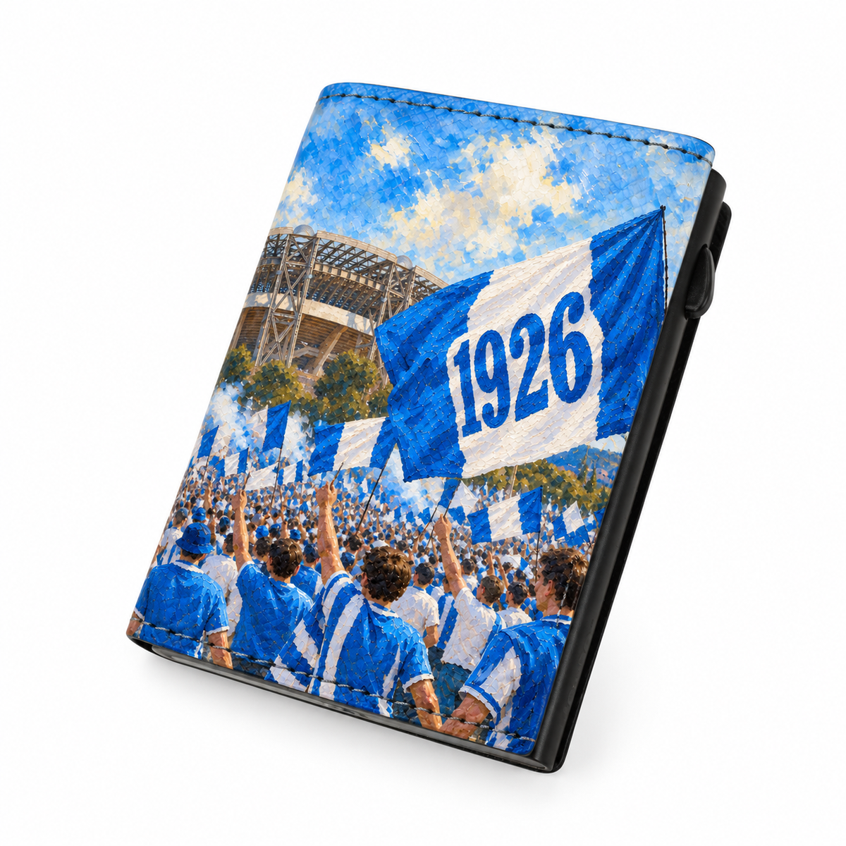 Moero Pro Zip – Napoli – Passione Calcio Limited Edition – Portafoglio RFID in Vera Pelle Saffiano con Chiusura Magnetica e Portamonete Zip