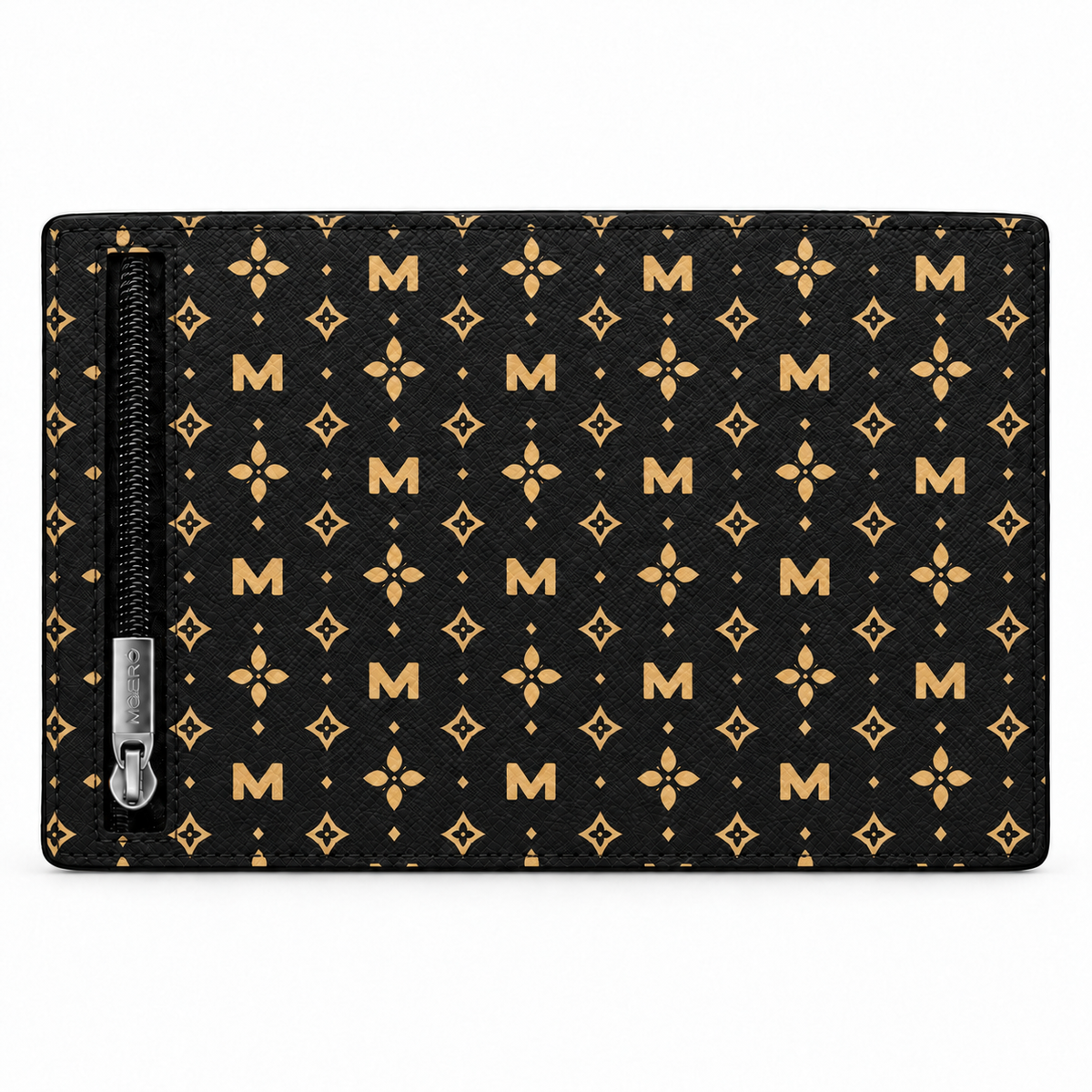 Moero Pro Zip – Monogram Black – Limited Edition – Portafoglio RFID in Vera Pelle Saffiano con Chiusura Magnetica e Portamonete Zip - portacarte gold