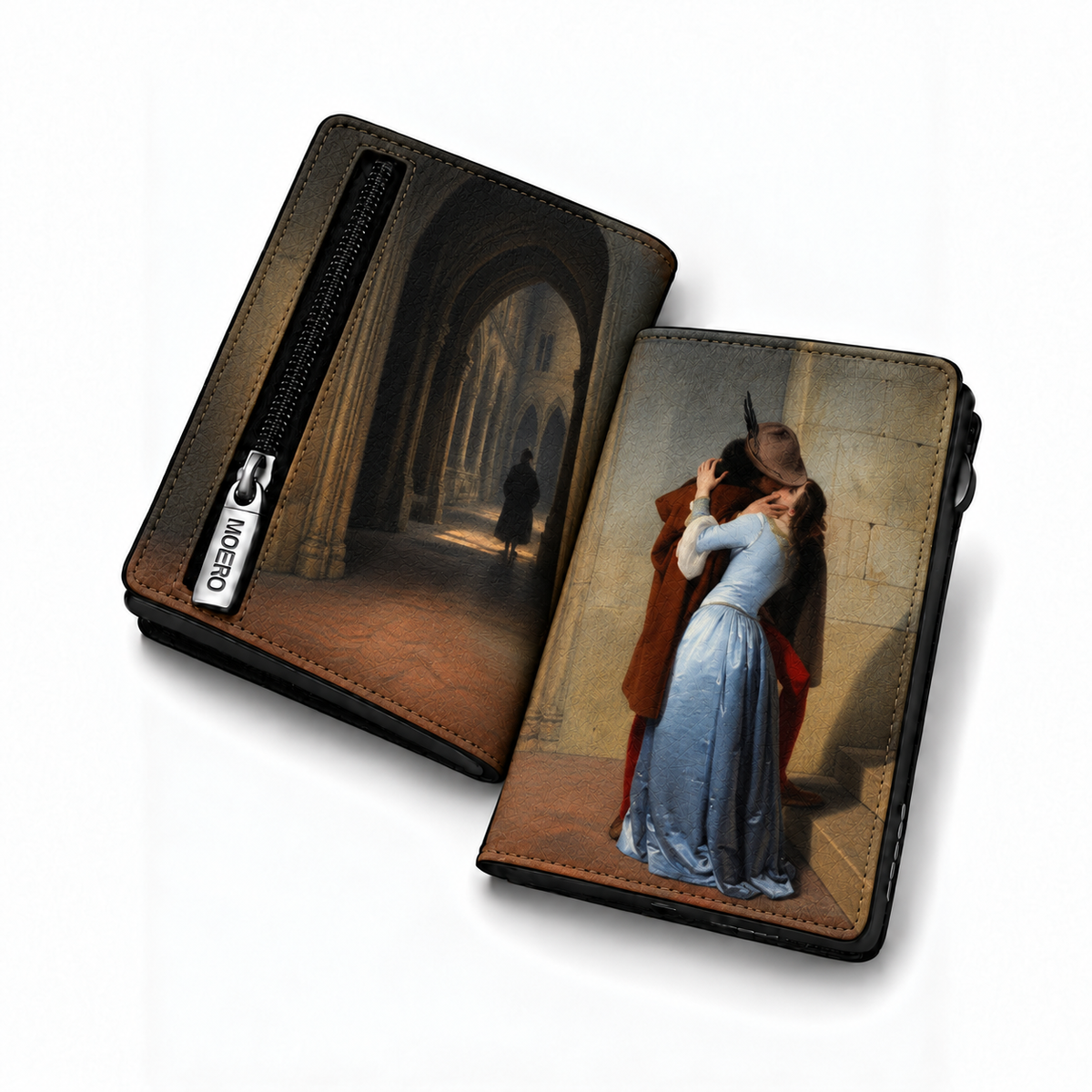 Moero Pro Zip - Il bacio di Hayez - Arte Limited Edition – Portafoglio RFID in Vera Pelle Saffiano con Chiusura Magnetica e Portamonete Zip
