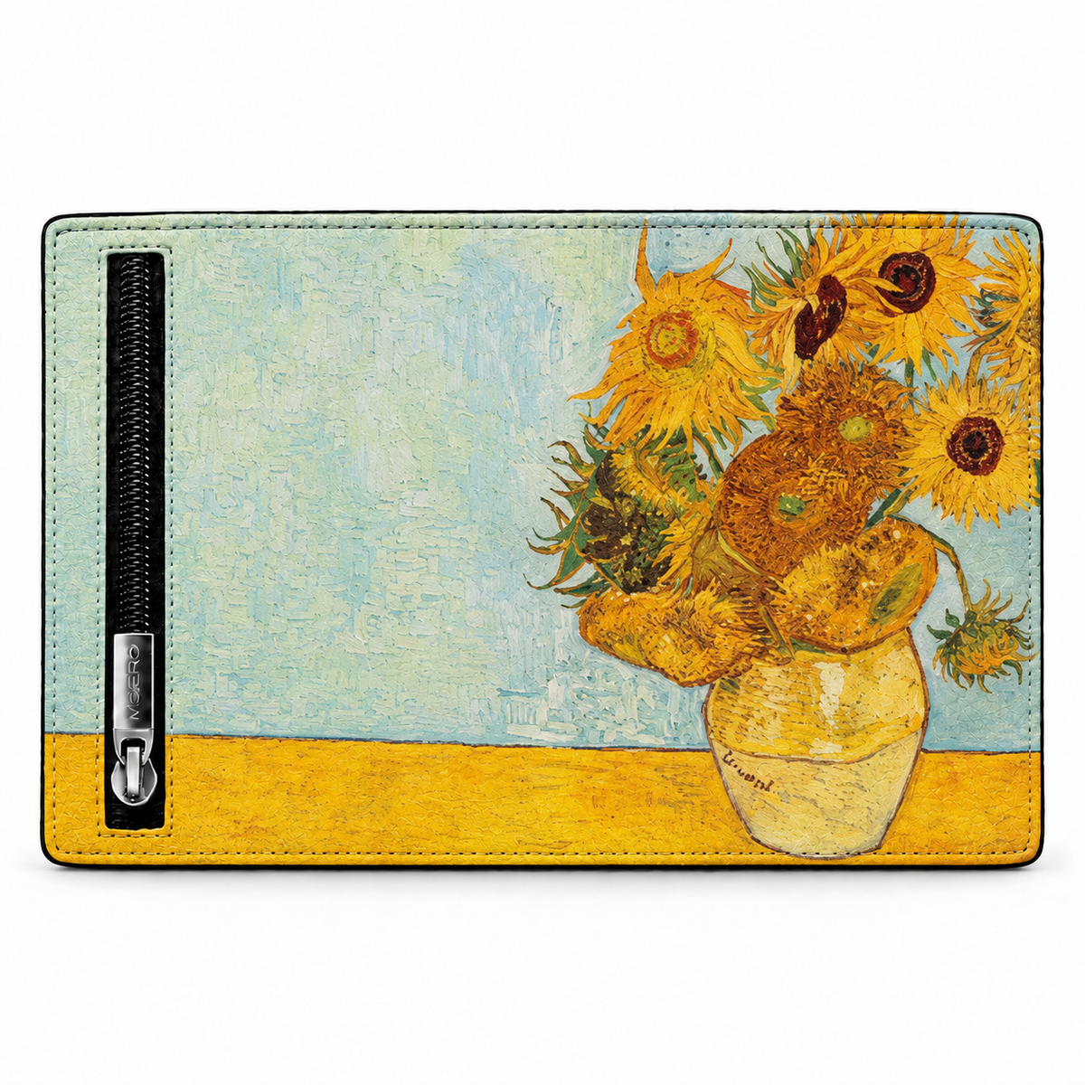 Moero Pro Zip - Girasoli Van Gogh - Arte Limited Edition – Portafoglio RFID in Vera Pelle Saffiano con Chiusura Magnetica e Portamonete Zip