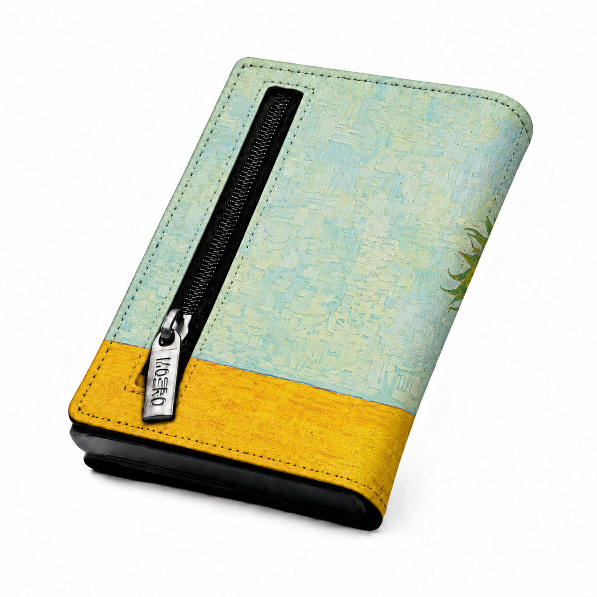 Moero Pro Zip - Girasoli Van Gogh - Arte Limited Edition – Portafoglio RFID in Vera Pelle Saffiano con Chiusura Magnetica e Portamonete Zip