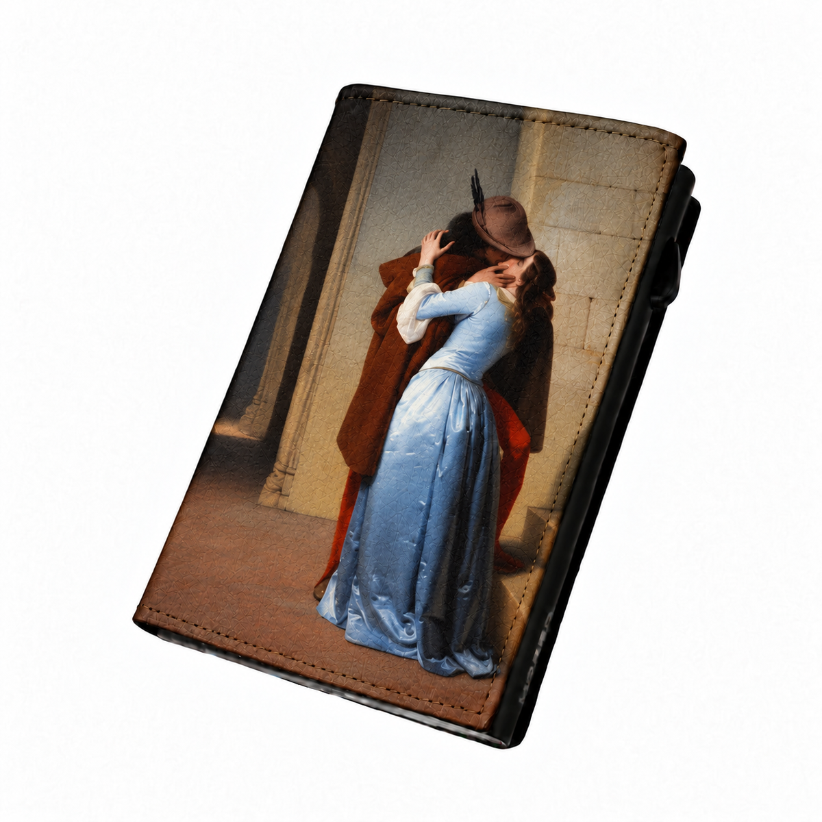 Moero Pro Zip - Il bacio di Hayez - Arte Limited Edition – Portafoglio RFID in Vera Pelle Saffiano con Chiusura Magnetica e Portamonete Zip