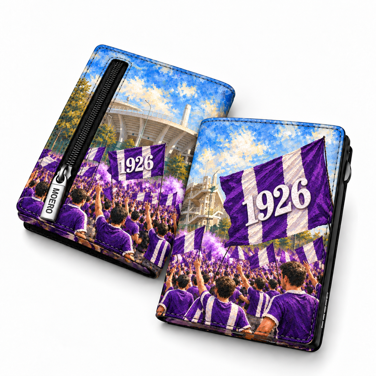 Moero Pro Zip – Fiorentina – Passione Calcio Limited Edition – Portafoglio RFID in Vera Pelle Saffiano con Chiusura Magnetica e Portamonete Zip