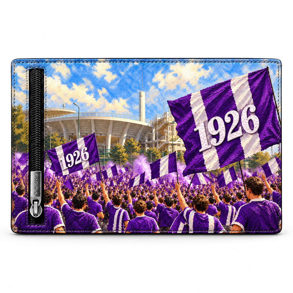 Moero Pro Zip – Fiorentina – Passione Calcio Limited Edition – Portafoglio RFID in Vera Pelle Saffiano con Chiusura Magnetica e Portamonete Zip