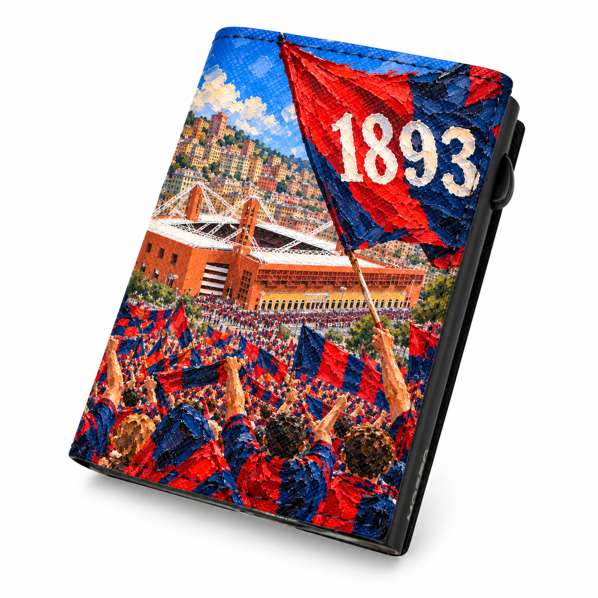 Moero Pro Zip – Genoa – Passione Calcio Limited Edition – Portafoglio RFID in Vera Pelle Saffiano con Chiusura Magnetica e Portamonete Zip