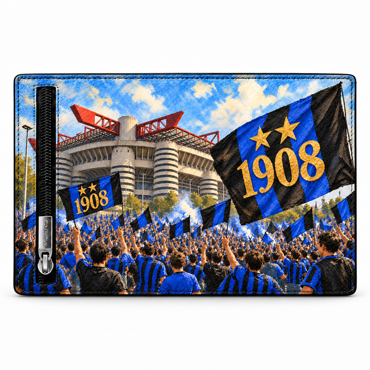 Moero Pro Zip – Inter – Passione Calcio Limited Edition – Portafoglio RFID in Vera Pelle Saffiano con Chiusura Magnetica e Portamonete Zip