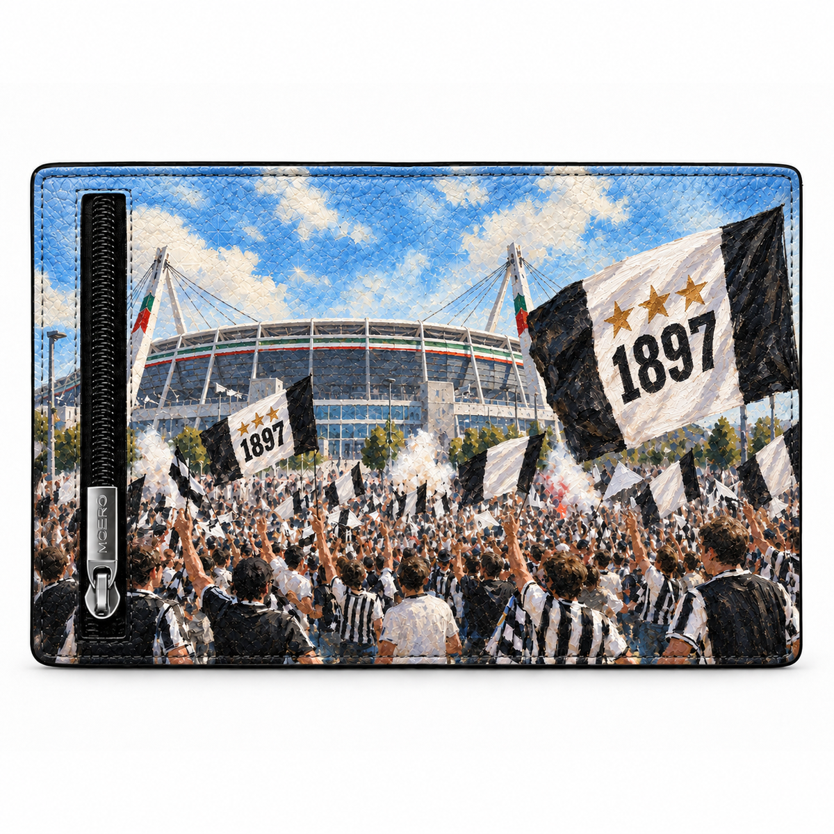 Moero Pro Zip – Juve – Passione Calcio Limited Edition – Portafoglio RFID in Vera Pelle Saffiano con Chiusura Magnetica e Portamonete Zip