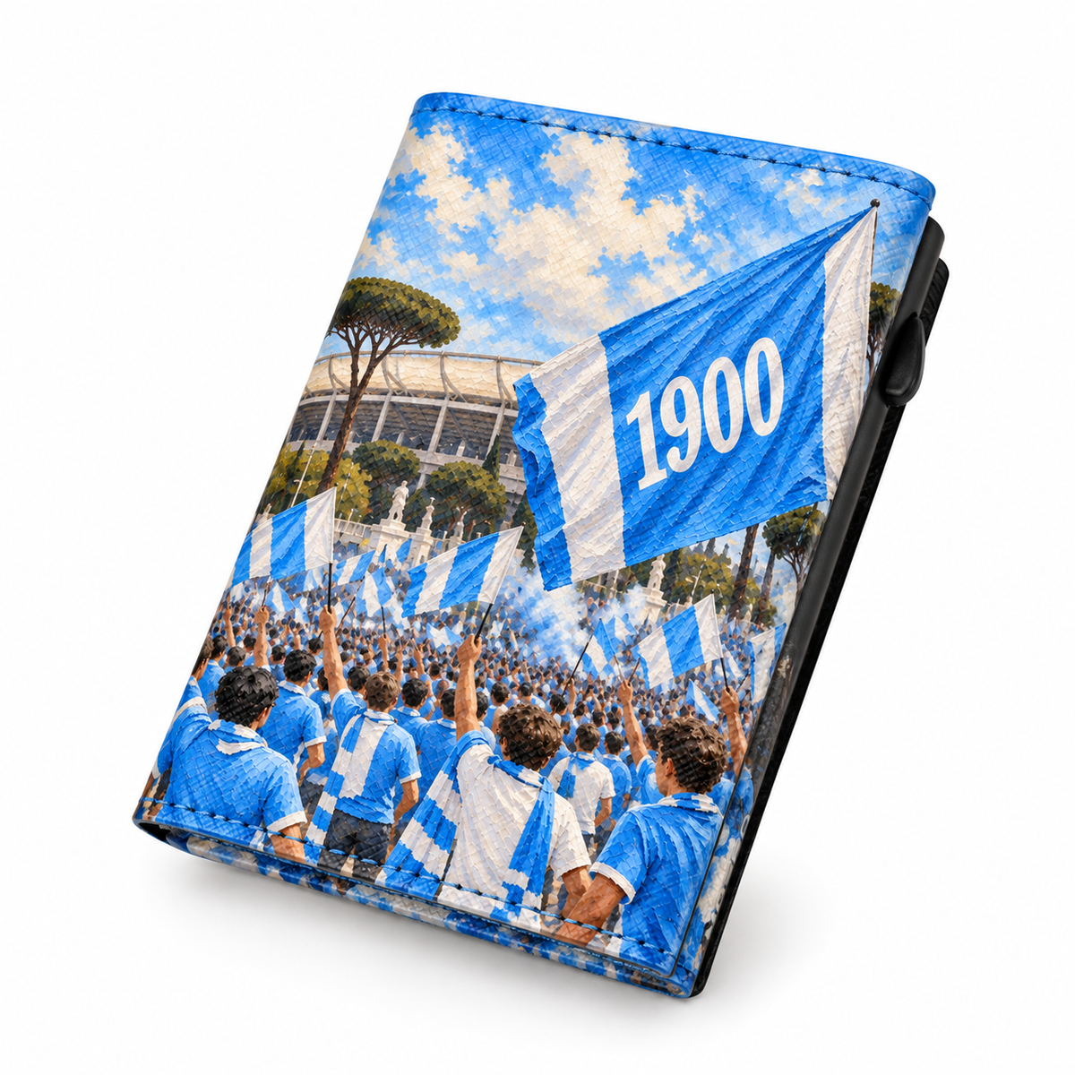Moero Pro Zip – Lazio – Passione Calcio Limited Edition – Portafoglio RFID in Vera Pelle Saffiano con Chiusura Magnetica e Portamonete Zip