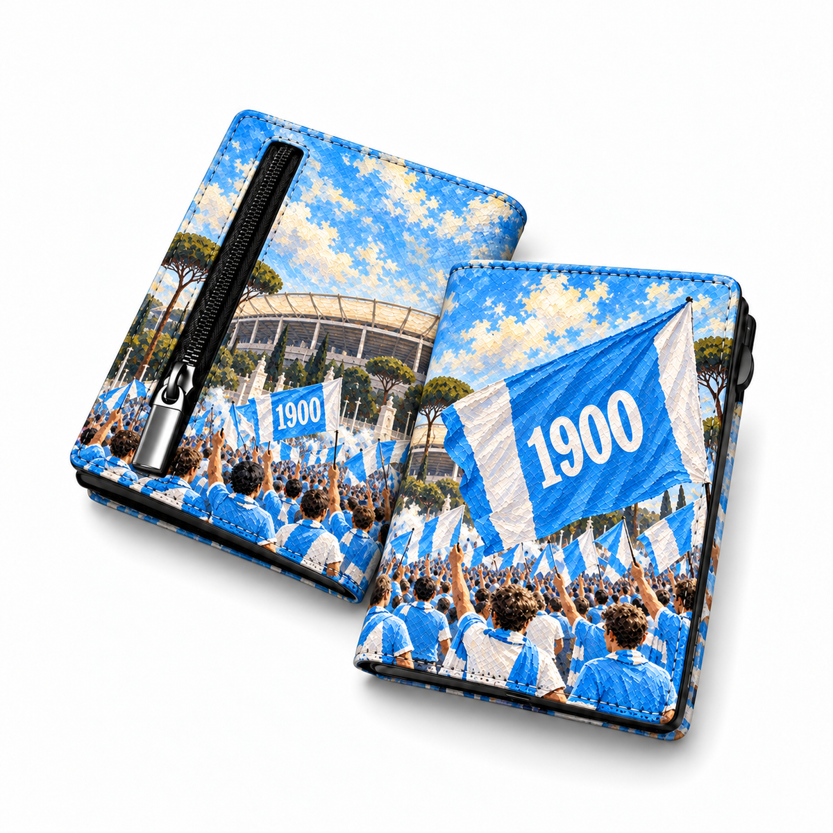 Moero Pro Zip – Lazio – Passione Calcio Limited Edition – Portafoglio RFID in Vera Pelle Saffiano con Chiusura Magnetica e Portamonete Zip