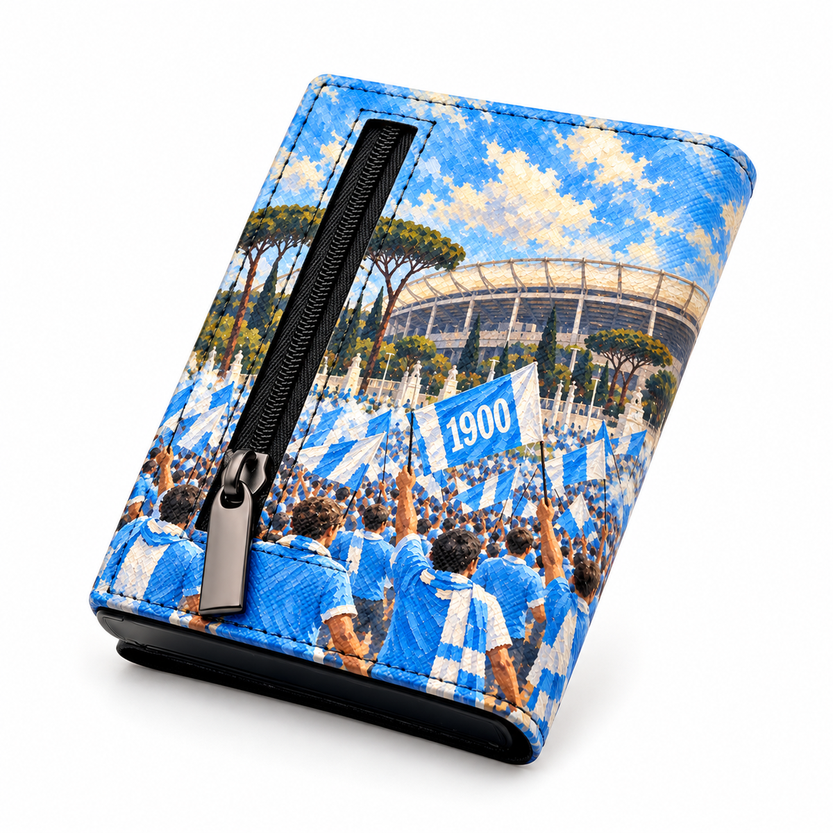 Moero Pro Zip – Lazio – Passione Calcio Limited Edition – Portafoglio RFID in Vera Pelle Saffiano con Chiusura Magnetica e Portamonete Zip