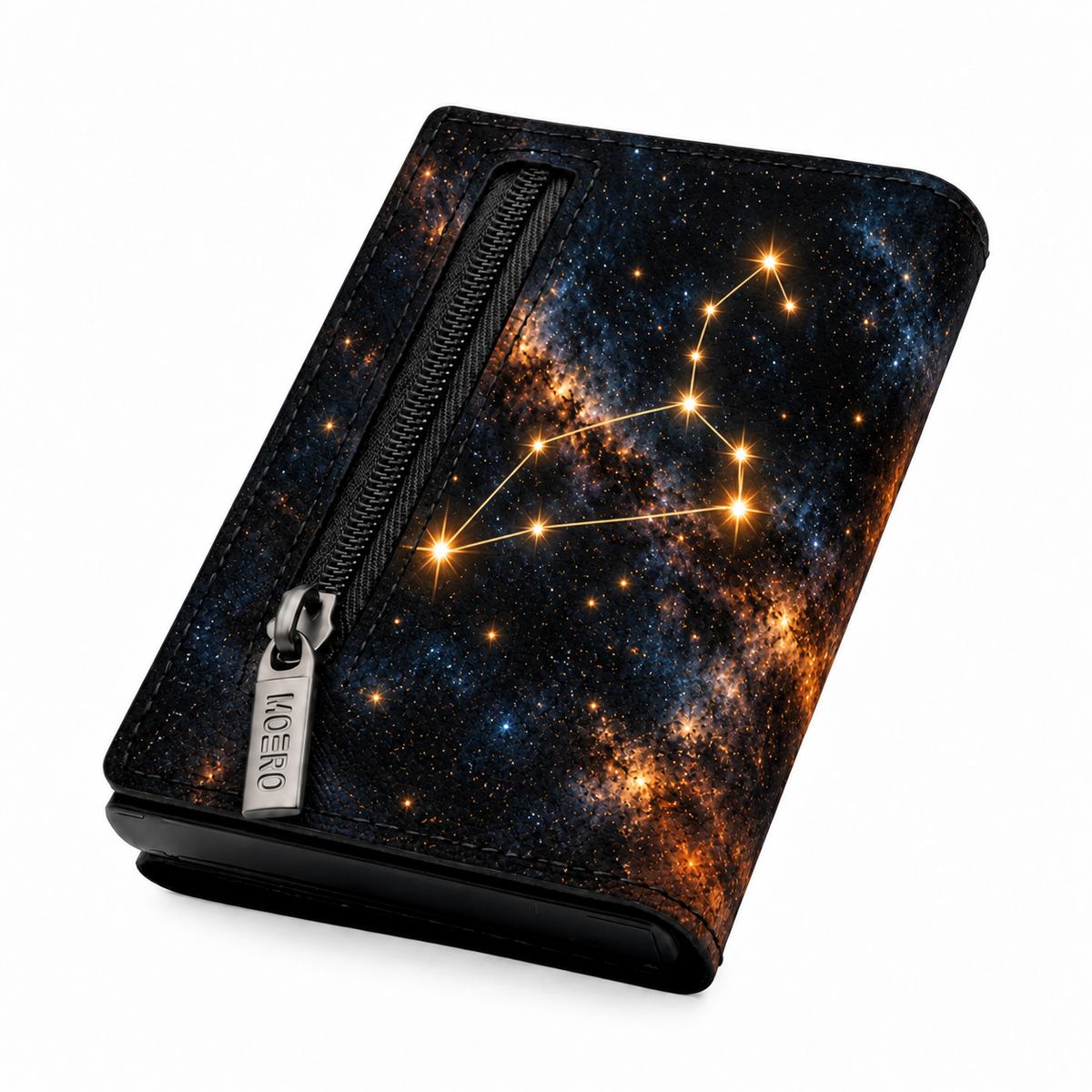 Moero Pro – Leone – Zodiac Limited Edition – Portafoglio RFID in Vera Pelle Saffiano con Chiusura Magnetica e Portamonete Zip
