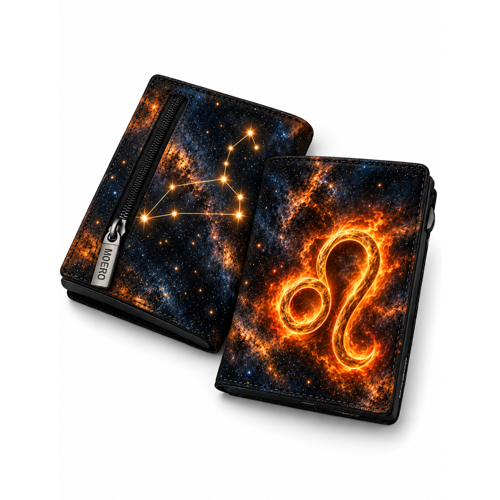 Moero Pro – Leone – Zodiac Limited Edition – Portafoglio RFID in Vera Pelle Saffiano con Chiusura Magnetica e Portamonete Zip