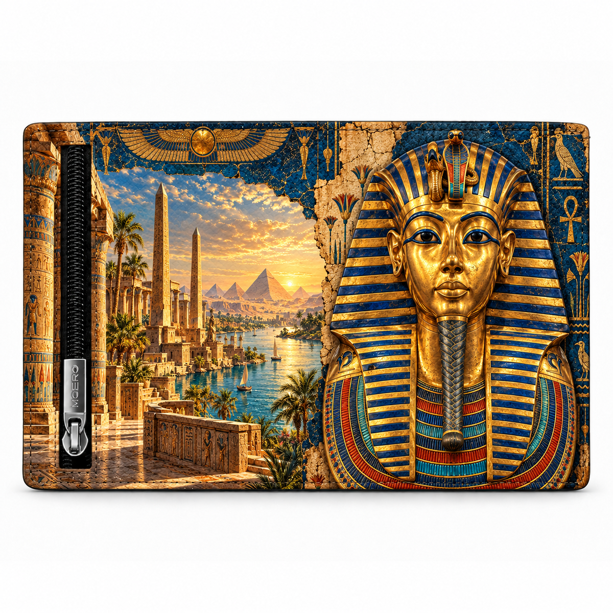 Moero Pro Zip – Tutankhamon – Egypt Limited Edition – Portafoglio RFID in Vera Pelle Saffiano con Chiusura Magnetica e Portamonete Zip