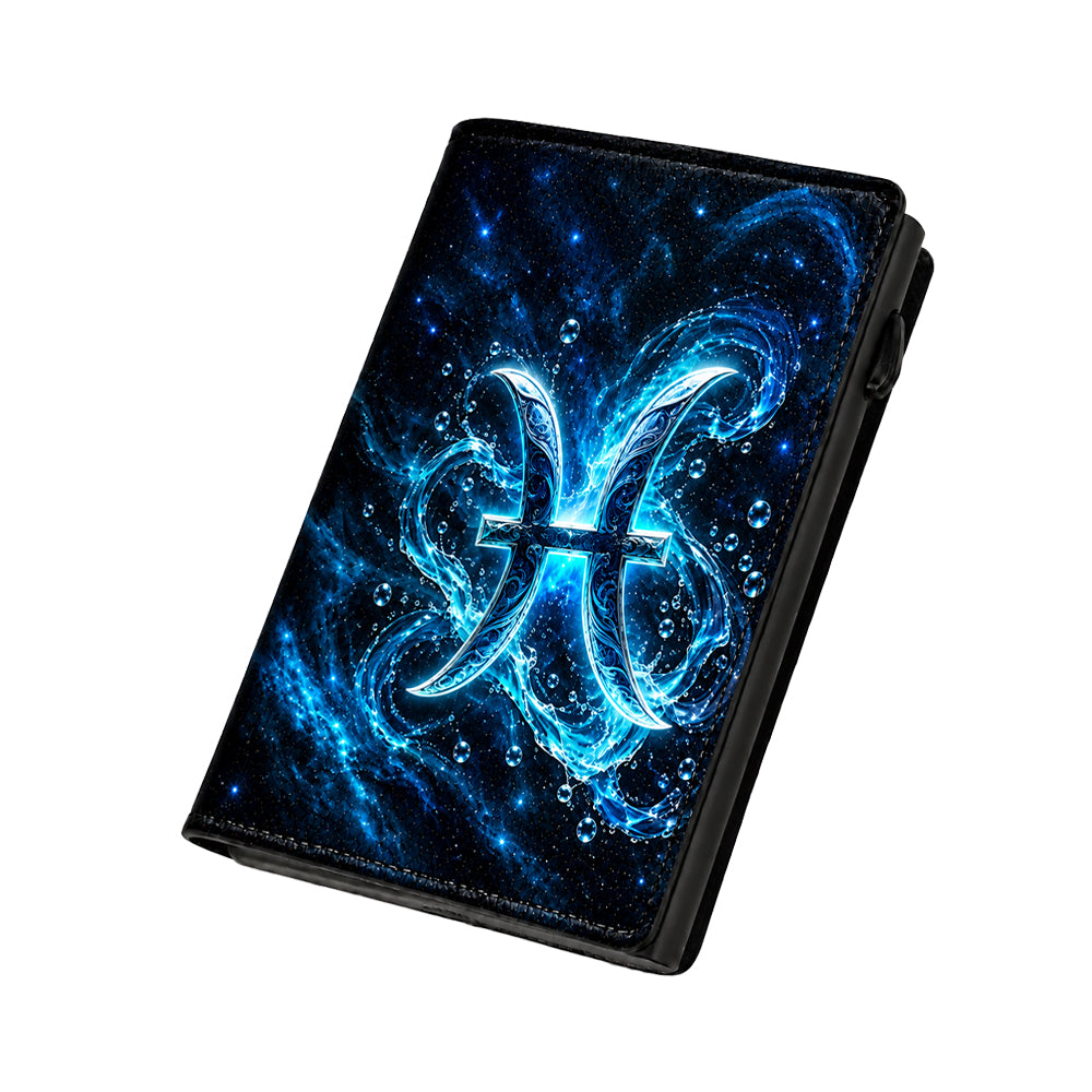 Moero Pro Zip – Pesci – Zodiac Limited Edition – Portafoglio RFID in Vera Pelle Saffiano con Chiusura Magnetica e Portamonete Zip