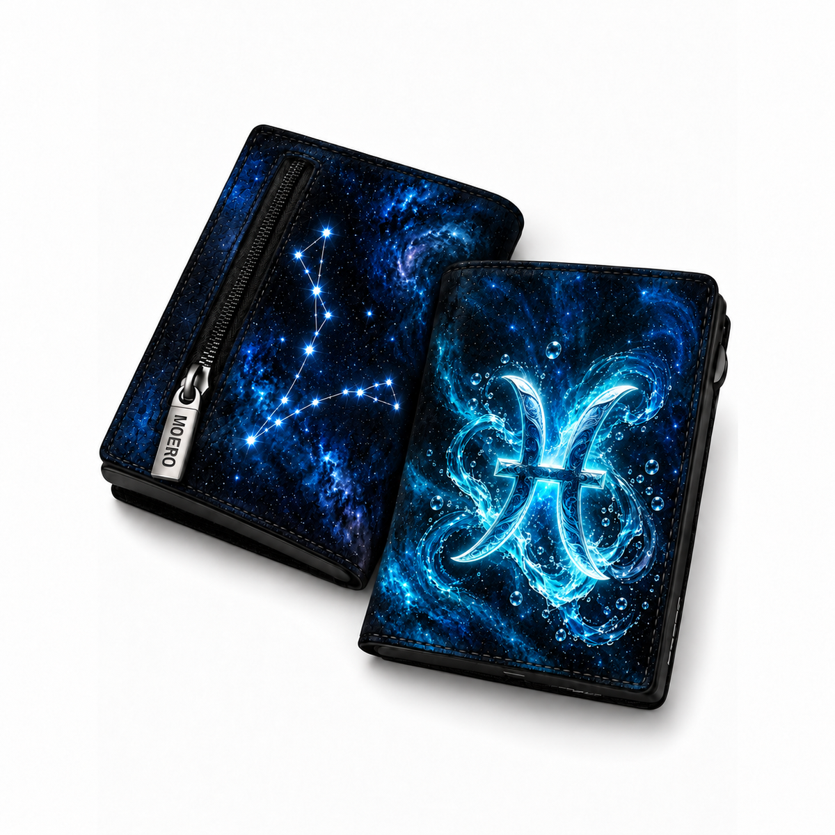 Moero Pro – Pesci – Zodiac Limited Edition – Portafoglio RFID in Vera Pelle Saffiano con Chiusura Magnetica e Portamonete Zip