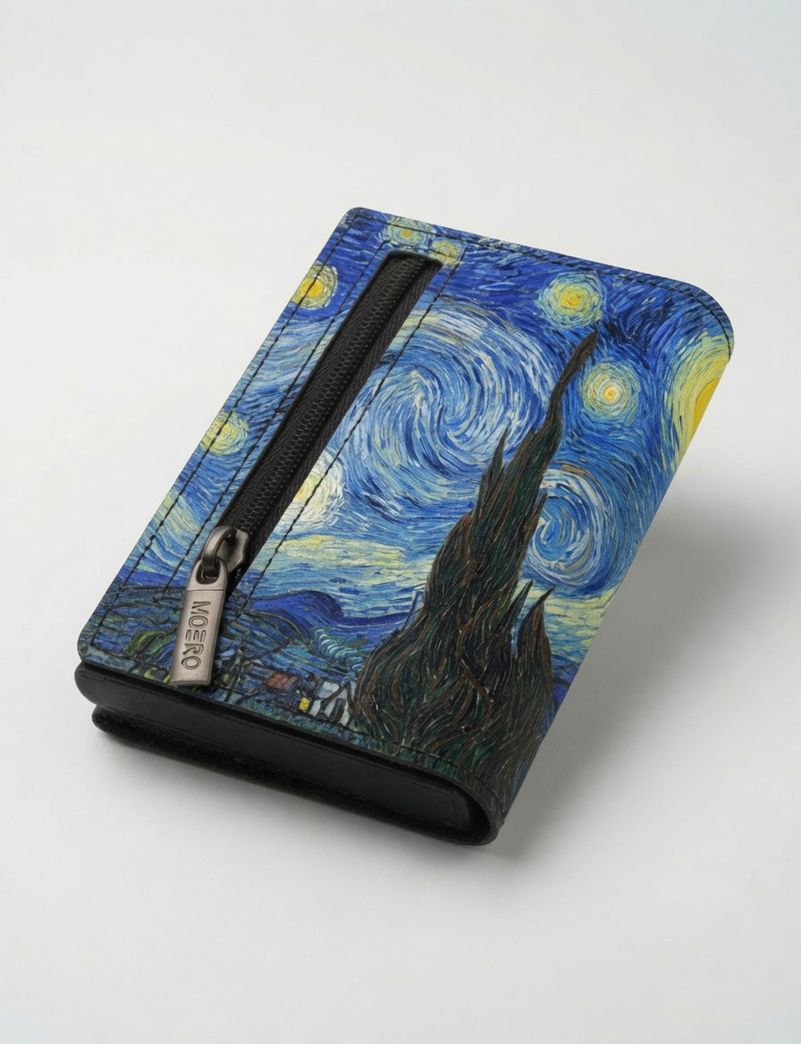 Moero La notte Stellata Limited Edition – Portafoglio RFID in Vera Pelle Saffiano con Chiusura Magnetica e Portamonete Zip