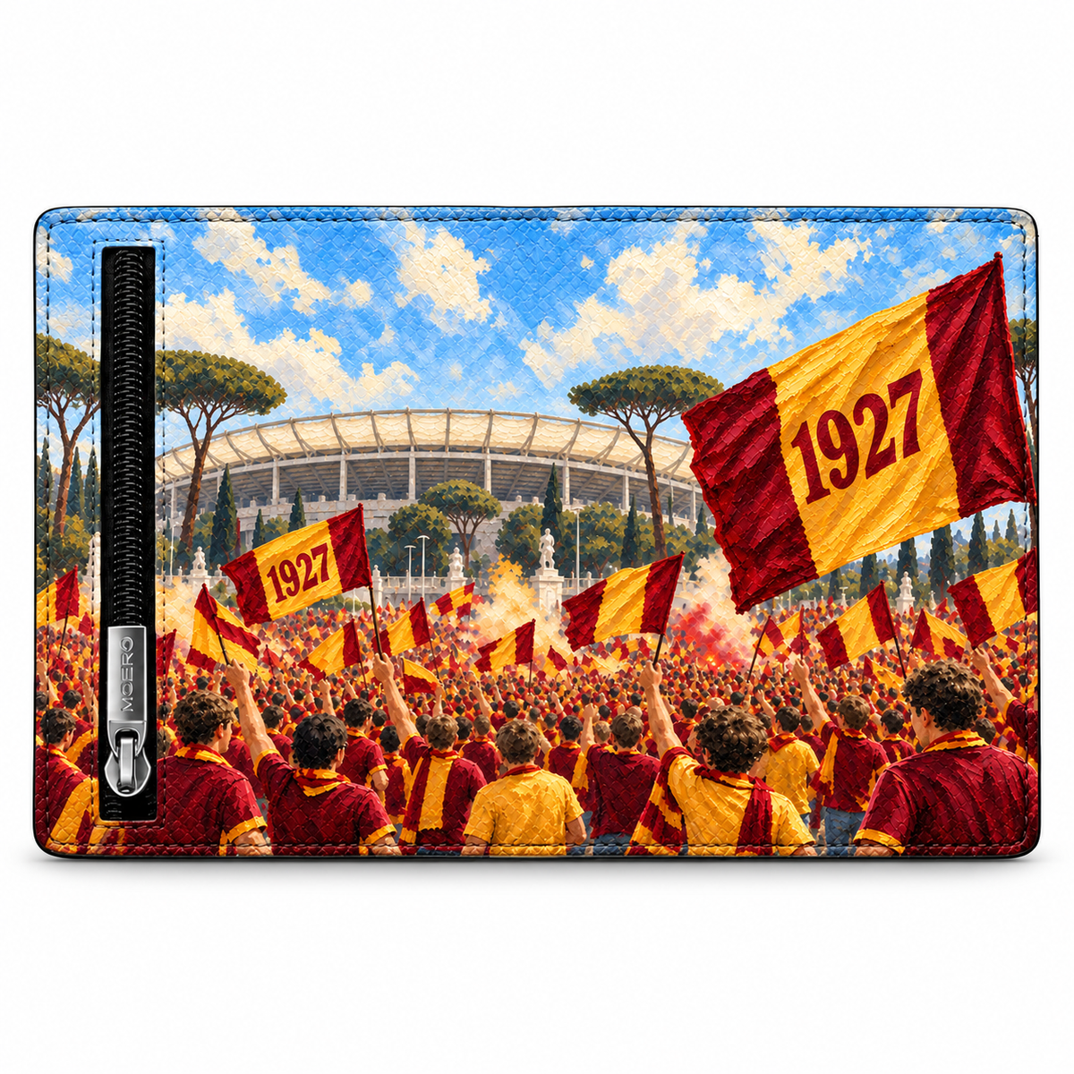 Moero Pro Zip – Roma – Passione Calcio Limited Edition – Portafoglio RFID in Vera Pelle Saffiano con Chiusura Magnetica e Portamonete Zip