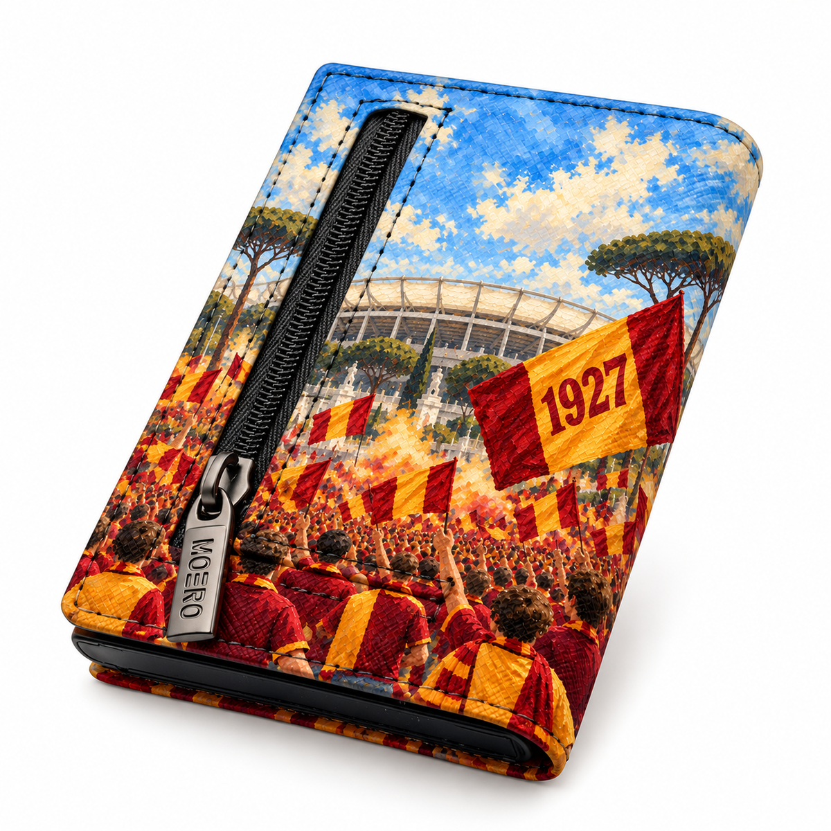 Moero Pro Zip – Roma – Passione Calcio Limited Edition – Portafoglio RFID in Vera Pelle Saffiano con Chiusura Magnetica e Portamonete Zip