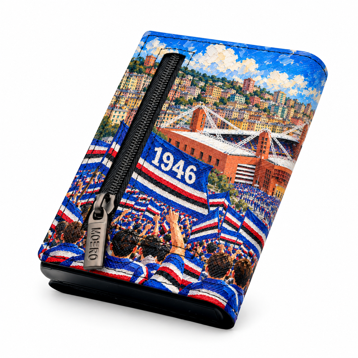 Moero Pro Zip – Sampdoria – Passione Calcio Limited Edition – Portafoglio RFID in Vera Pelle Saffiano con Chiusura Magnetica e Portamonete Zip