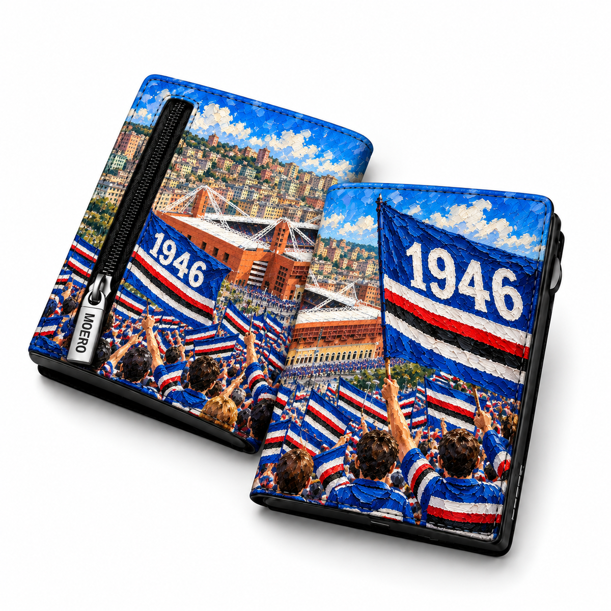 Moero Pro Zip – Sampdoria – Passione Calcio Limited Edition – Portafoglio RFID in Vera Pelle Saffiano con Chiusura Magnetica e Portamonete Zip
