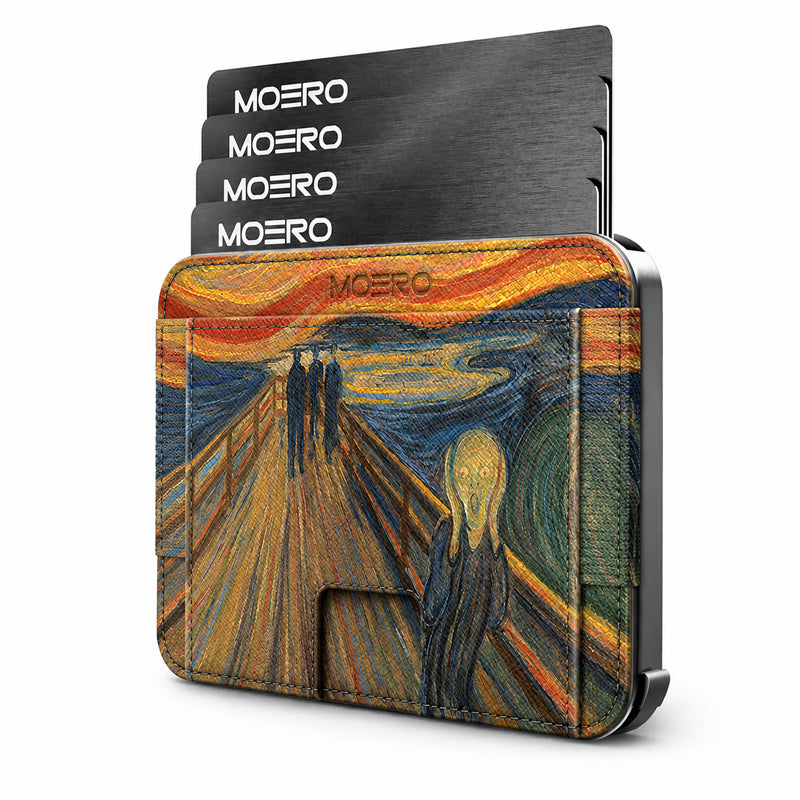 Moero M2 Pro - L'urlo di Munch Limited Edition - MagSafe Wallet – Portafoglio RFID in Alluminio e Vera Pelle Saffiano Antigraffio