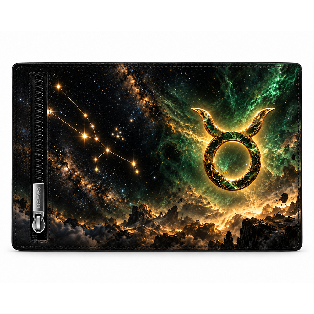 Moero Pro – Toro – Zodiac Limited Edition – Portafoglio RFID in Vera Pelle Saffiano con Chiusura Magnetica e Portamonete Zip