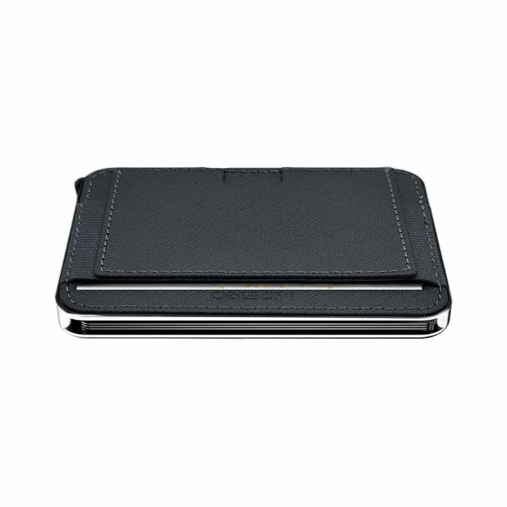 Moero M2 Pro Saffiano Grey MagSafe Wallet – Portafoglio RFID in Alluminio e Vera Pelle Antigraffio