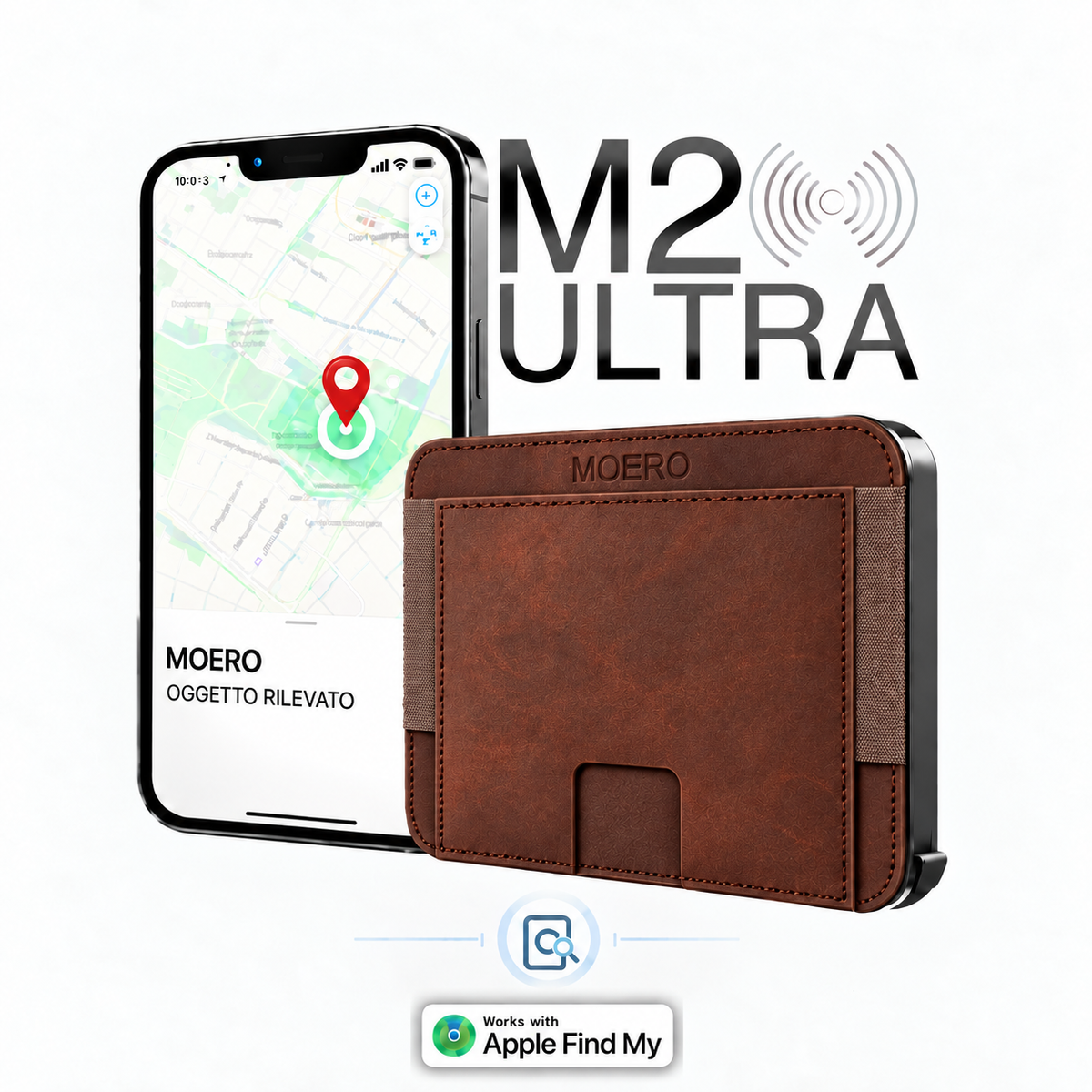 Moero M2 ULTRA Crazy Horse MagSafe Wallet con Apple Find My Integrato – Portafoglio RFID in Alluminio e Vera Pelle