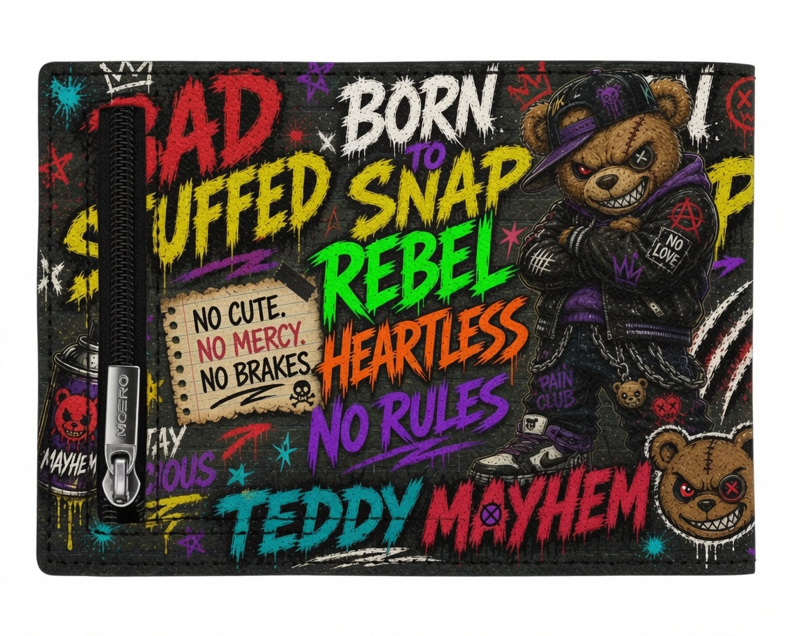 Moero Pro - Teddy Bad Stuffed - Limited Edition – Portafoglio RFID in Vera Pelle Saffiano con Chiusura Magnetica e Portamonete Zip