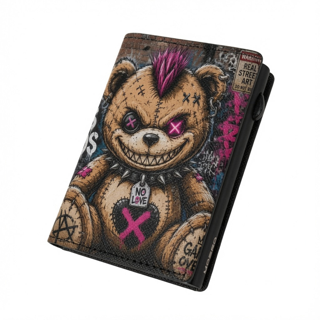 Moero Pro - Teddy Smile Now - Limited Edition – Portafoglio RFID in Vera Pelle Saffiano con Chiusura Magnetica e Portamonete Zip