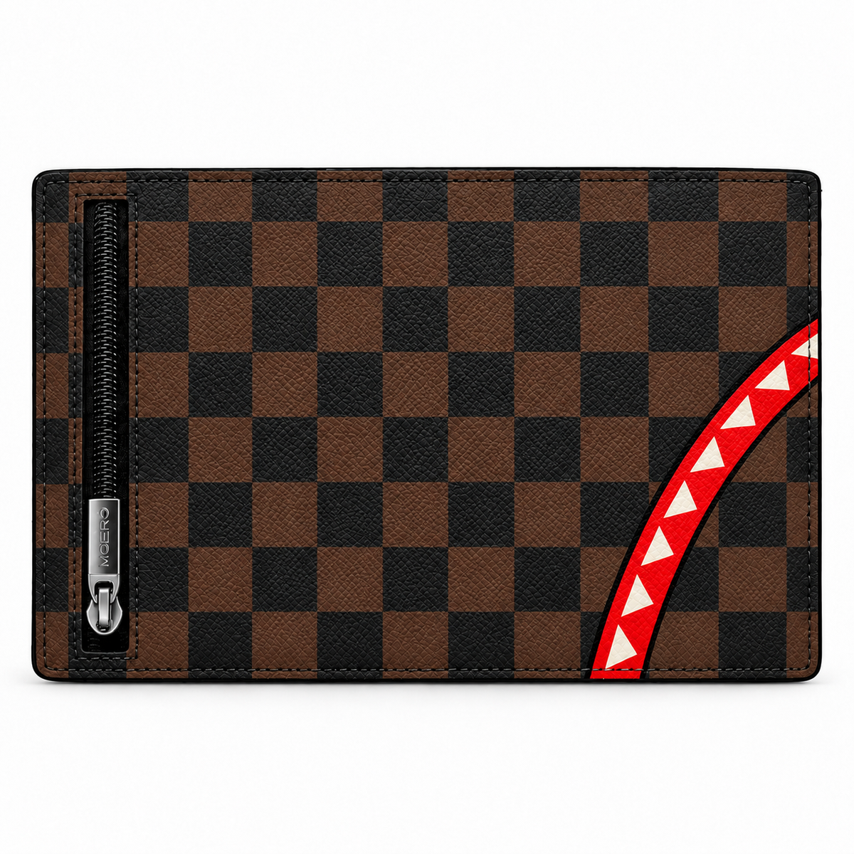 Moero Pro Zip – Check Bite Brown – Underground Limited Edition – Portafoglio RFID in Vera Pelle Saffiano con Chiusura Magnetica e Portamonete Zip - portacarte black