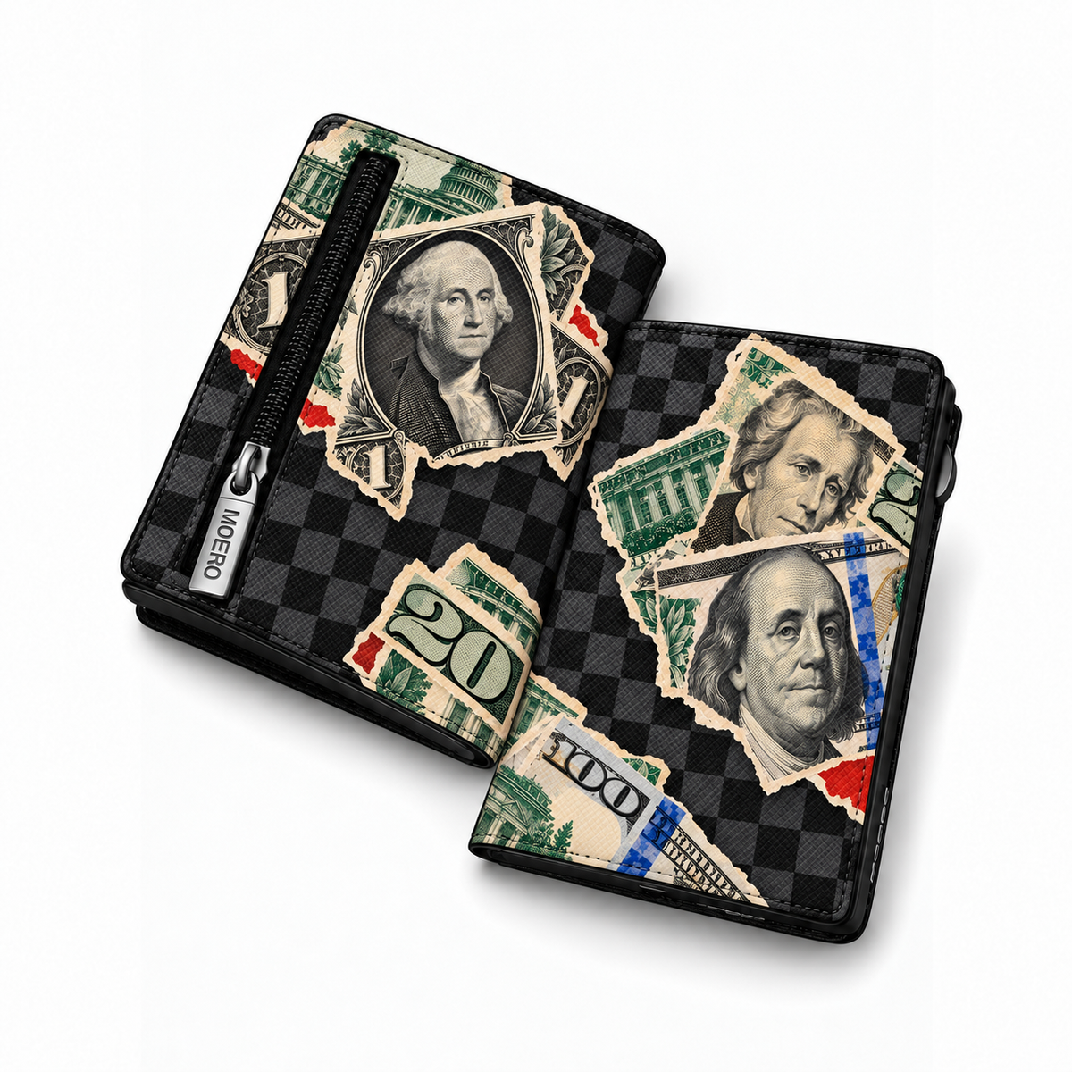 Moero Pro Zip – Dollar District – Underground Limited Edition – Portafoglio RFID in Vera Pelle Saffiano con Chiusura Magnetica e Portamonete Zip