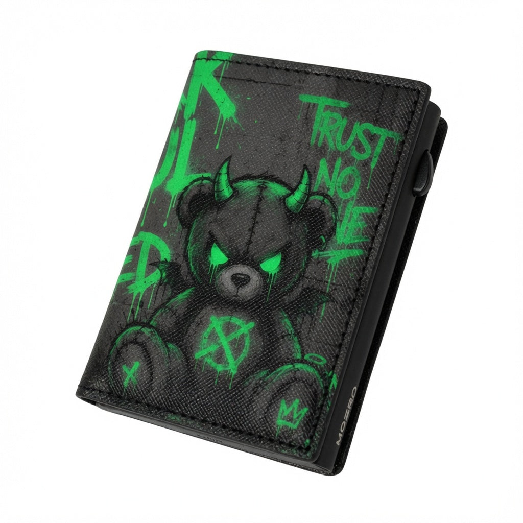 Moero Pro - Teddy Dark Soul - Limited Edition – Portafoglio RFID in Vera Pelle Saffiano con Chiusura Magnetica e Portamonete Zip