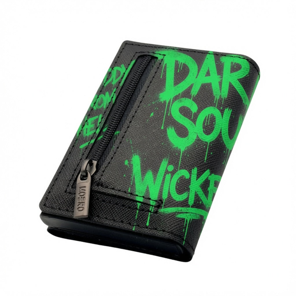 Moero Pro - Teddy Dark Soul - Limited Edition – Portafoglio RFID in Vera Pelle Saffiano con Chiusura Magnetica e Portamonete Zip