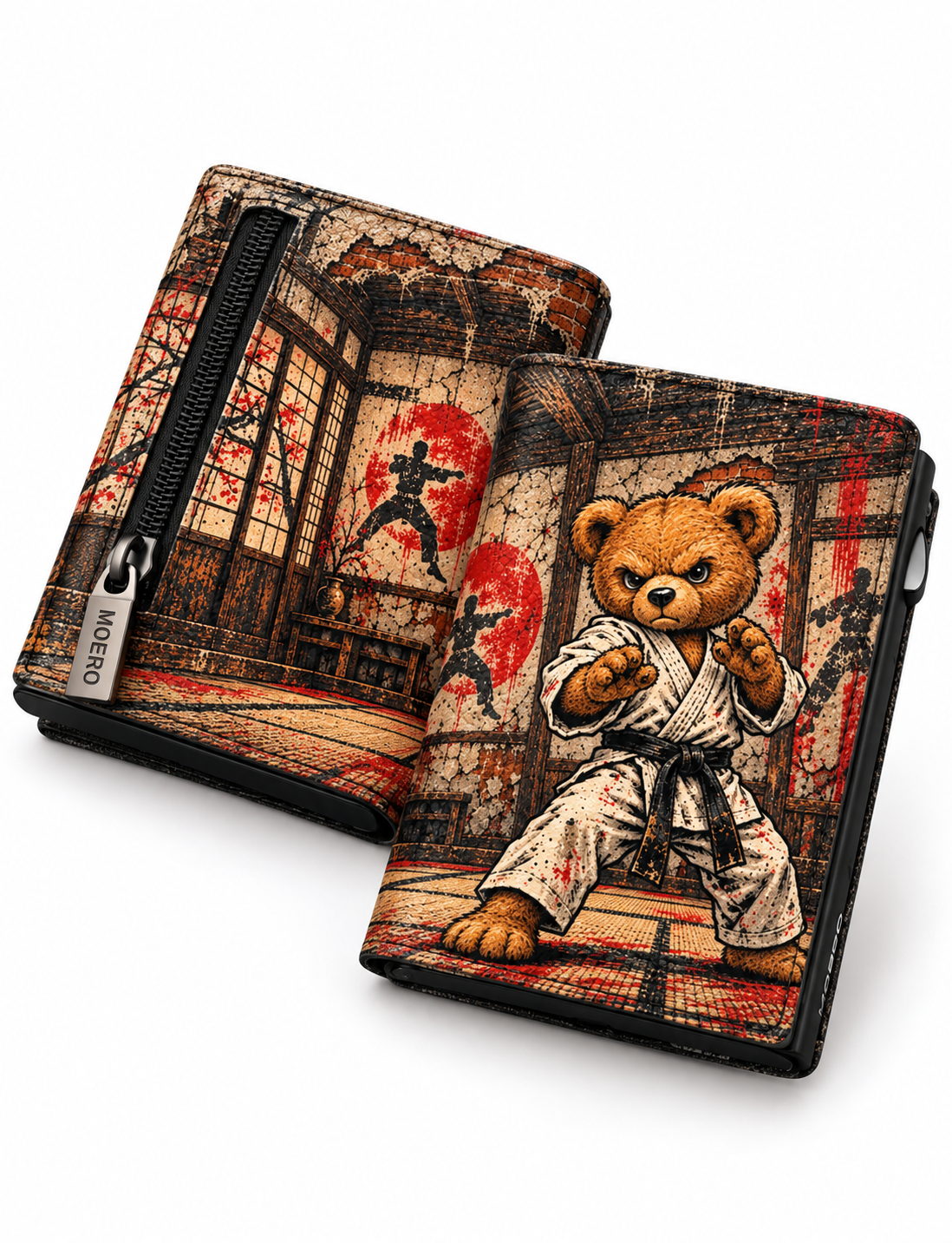 Moero Pro - Teddy Karate - Sport Limited Edition – Portafoglio RFID in Vera Pelle Saffiano con Chiusura Magnetica e Portamonete Zip