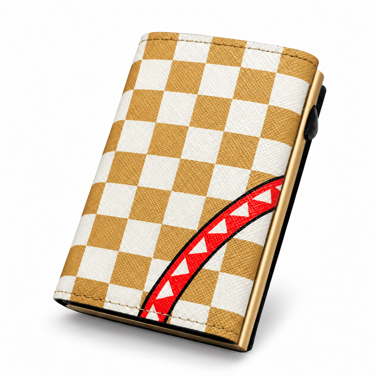 Moero Pro Zip – Check Bite Gold – Underground Limited Edition – Portafoglio RFID in Vera Pelle Saffiano con Chiusura Magnetica e Portamonete Zip - portacarte gold