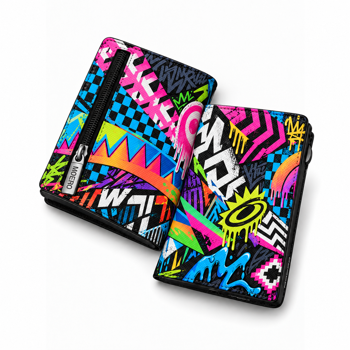 Moero Pro Zip – Neon Riot – Underground Limited Edition – Portafoglio RFID in Vera Pelle Saffiano con Chiusura Magnetica e Portamonete Zip