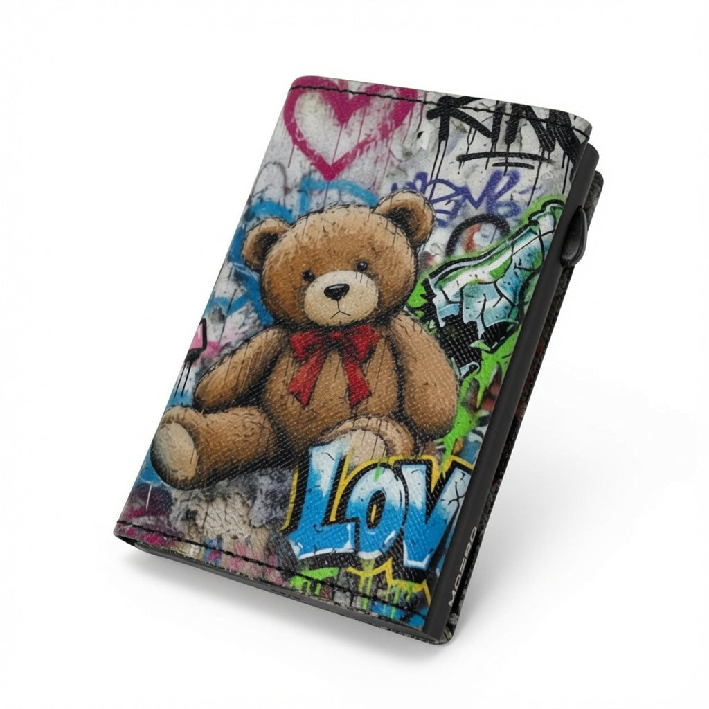 Moero Pro - Teddy Hope - Limited Edition – Portafoglio RFID in Vera Pelle Saffiano con Chiusura Magnetica e Portamonete Zip