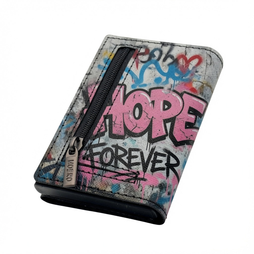 Moero Pro - Teddy Hope - Limited Edition – Portafoglio RFID in Vera Pelle Saffiano con Chiusura Magnetica e Portamonete Zip