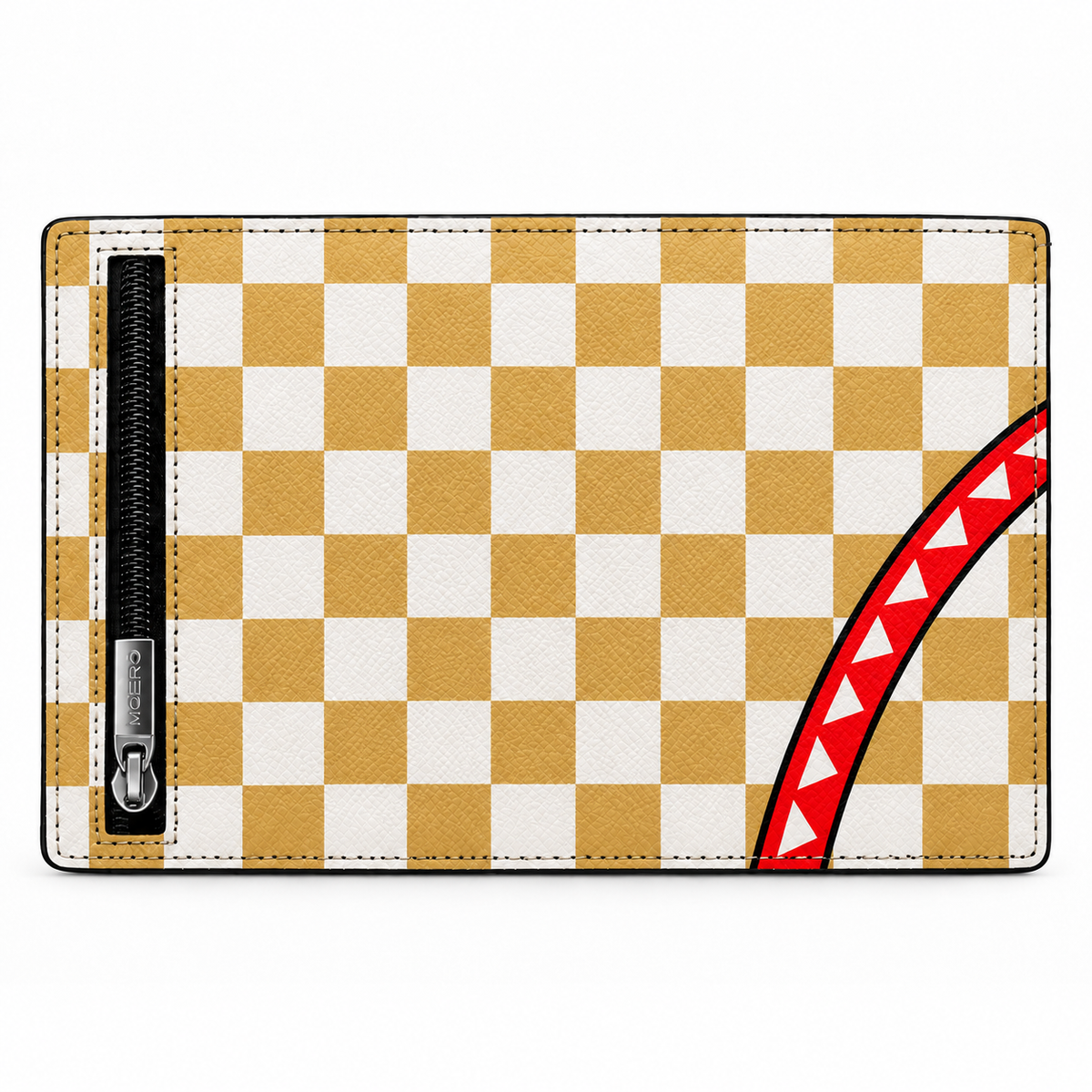 Moero Pro Zip – Check Bite Gold – Underground Limited Edition – Portafoglio RFID in Vera Pelle Saffiano con Chiusura Magnetica e Portamonete Zip - portacarte gold