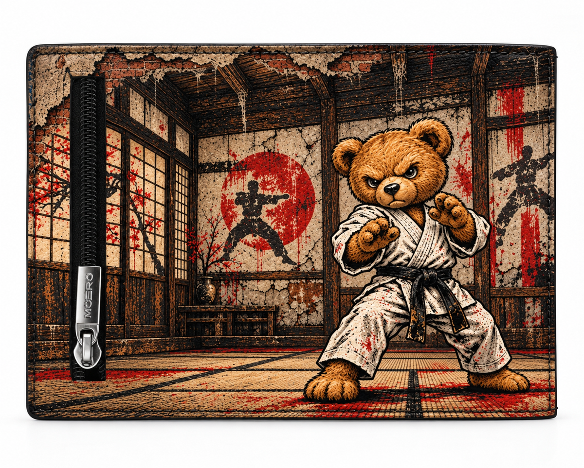 Moero Pro - Teddy Karate - Sport Limited Edition – Portafoglio RFID in Vera Pelle Saffiano con Chiusura Magnetica e Portamonete Zip