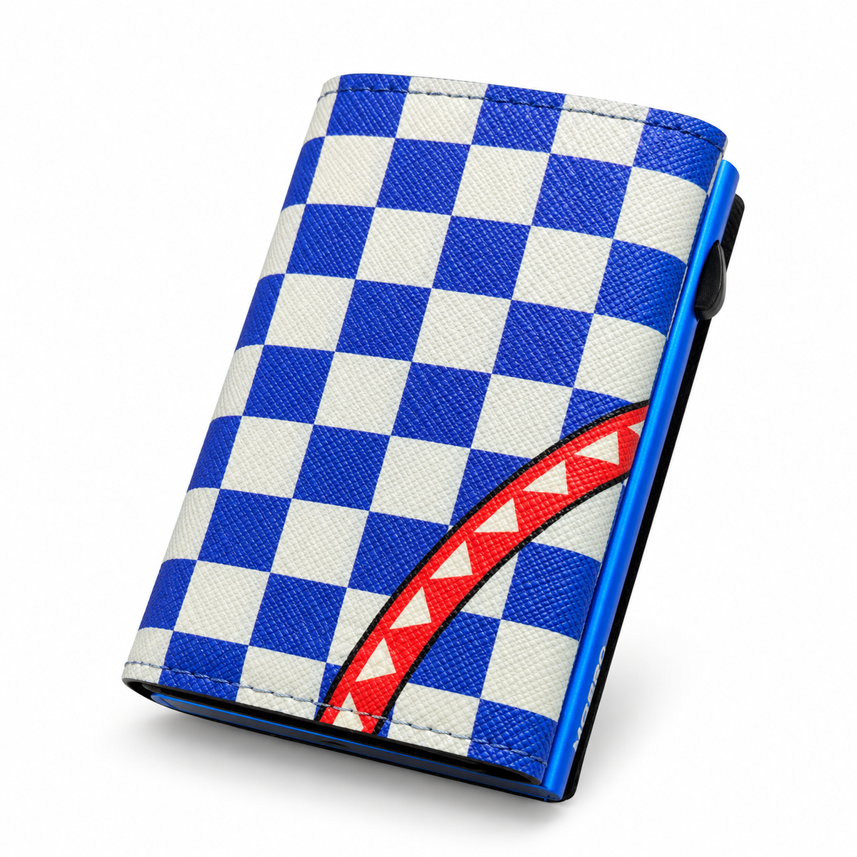 Moero Pro Zip – Check Bite Blue – Underground Limited Edition – Portafoglio RFID in Vera Pelle Saffiano con Chiusura Magnetica e Portamonete Zip - portacarte blue