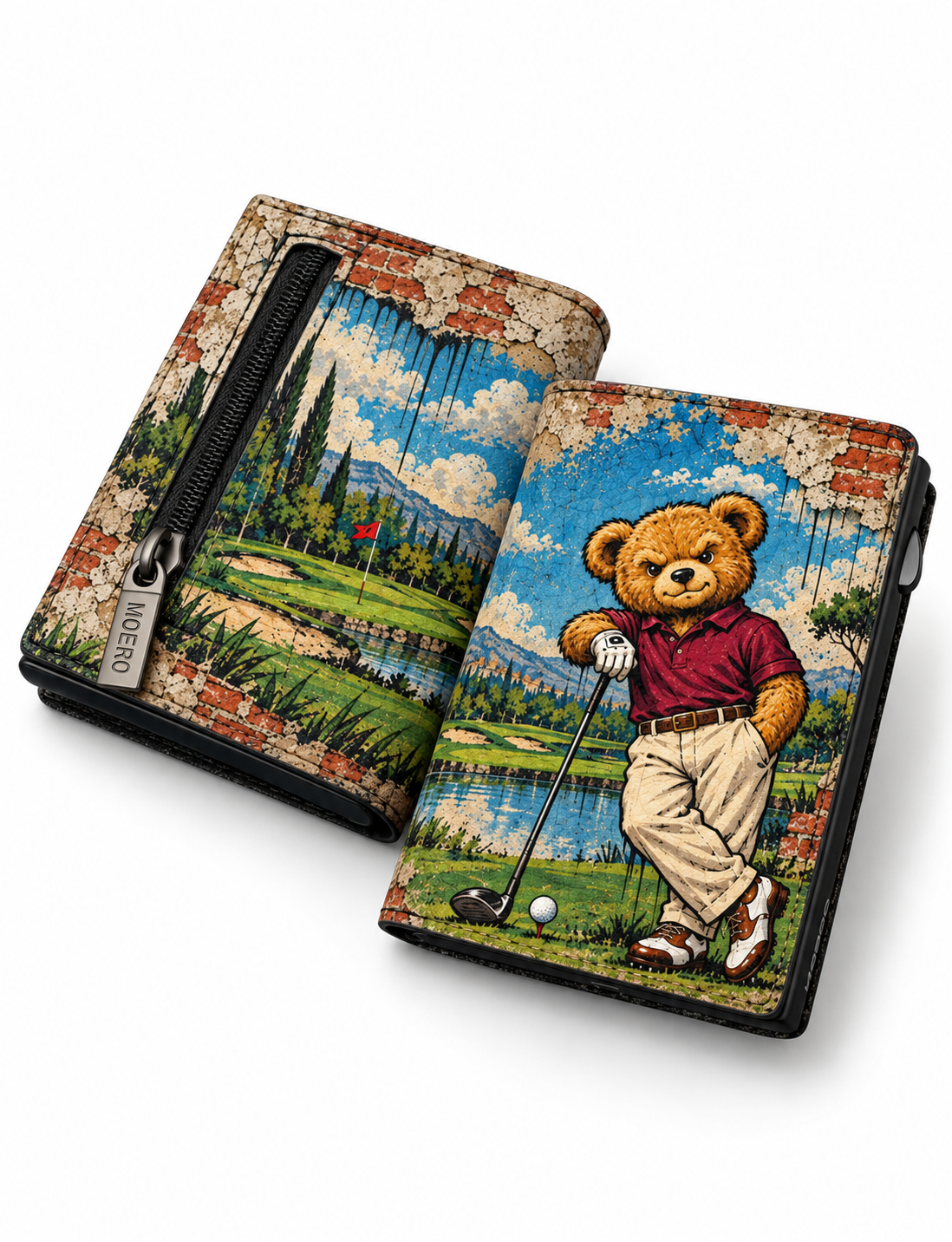 Moero Pro - Teddy Golf - Sport Limited Edition – Portafoglio RFID in Vera Pelle Saffiano con Chiusura Magnetica e Portamonete Zip