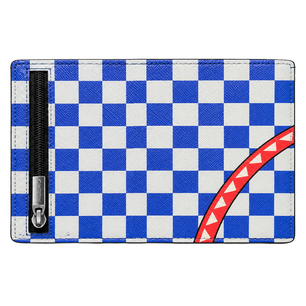 Moero Pro Zip – Check Bite Blue – Underground Limited Edition – Portafoglio RFID in Vera Pelle Saffiano con Chiusura Magnetica e Portamonete Zip - portacarte blue