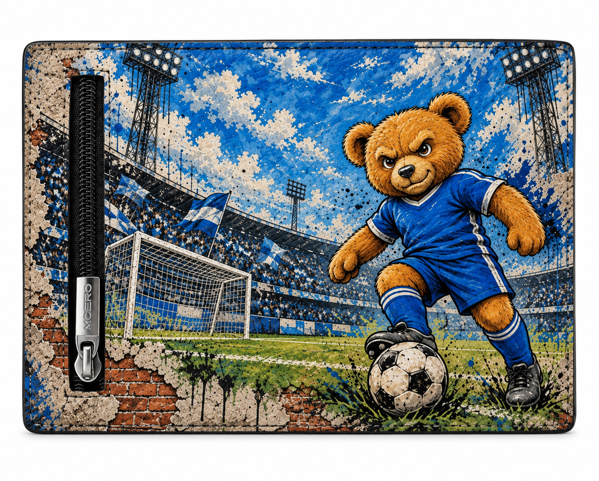 Moero Pro - Teddy Calcio - Sport Limited Edition – Portafoglio RFID in Vera Pelle Saffiano con Chiusura Magnetica e Portamonete Zip