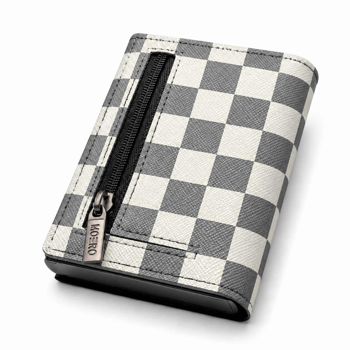 Moero Pro Zip – Check Bite Grey – Underground Limited Edition – Portafoglio RFID in Vera Pelle Saffiano con Chiusura Magnetica e Portamonete Zip - portacarte grey